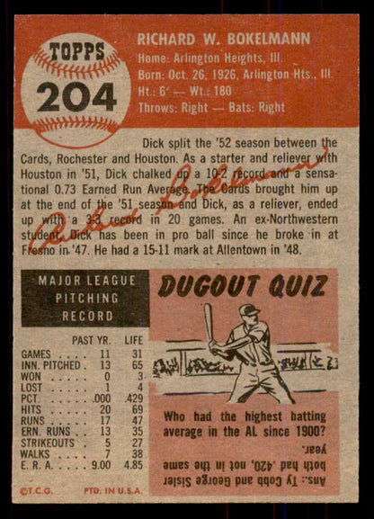 1953 Topps Baseball #204 Dick Bokelmann Cardinals NR-MT 549786