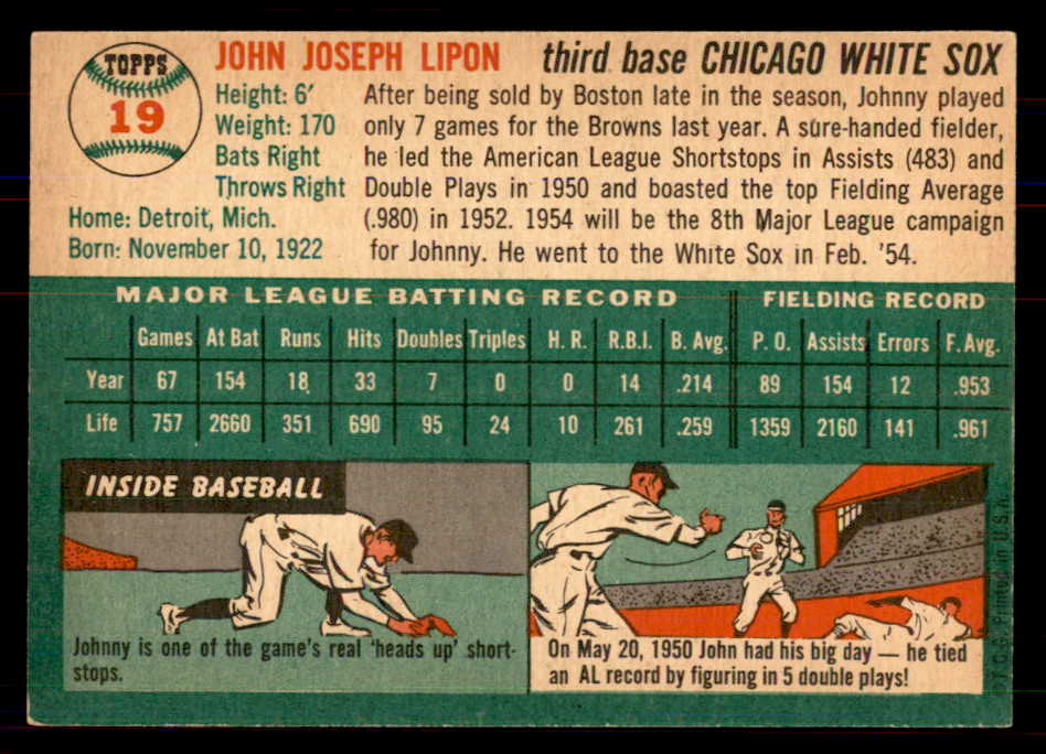 1954 Topps Baseball #019 Johnny Lipon Orioles NR-MT 549789