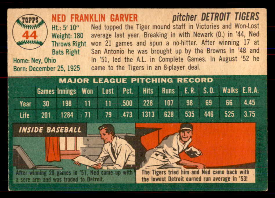 1954 Topps Baseball #044 Ned Garver Tigers NR-MT 549793