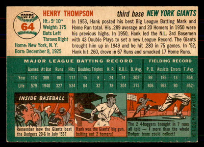 1954 Topps Baseball #064 Hank Thompson Giants NR-MT 549799