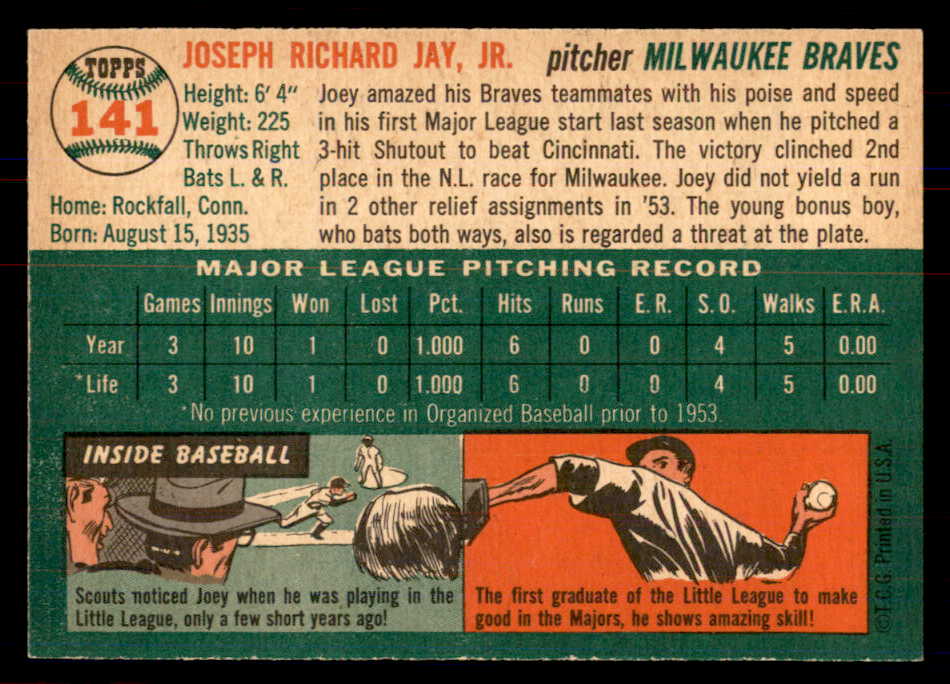 1954 Topps Baseball #141 Joe Jay Braves NR-MT 549817