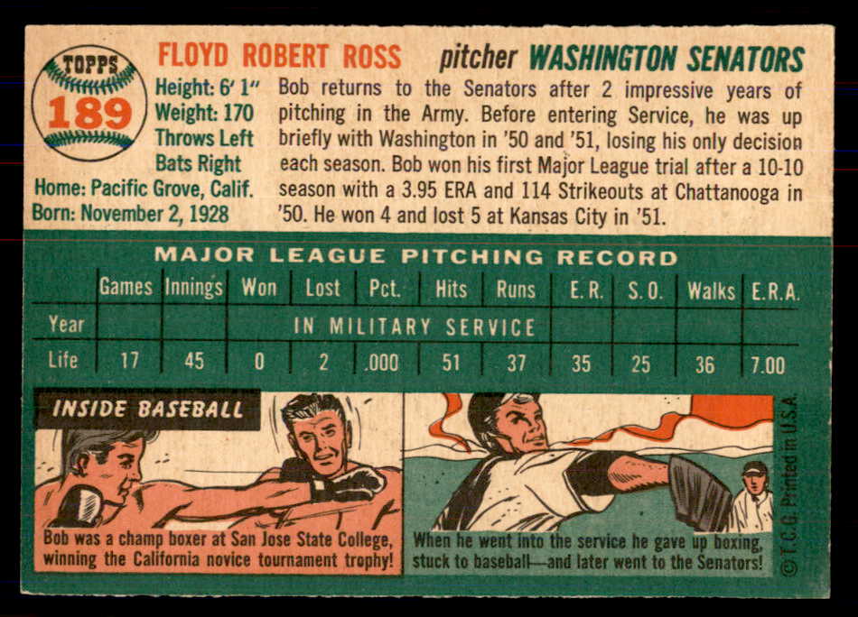 1954 Topps Baseball #189 Bob Ross Senators NR-MT 549830