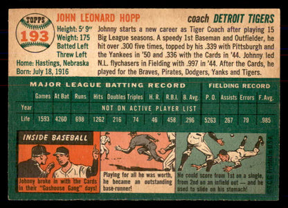 1954 Topps Baseball #193 Johnny Hopp Tigers NR-MT 549833