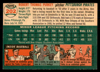 1954 Topps Baseball #202 Bob Purkey Pirates NR-MT 549835