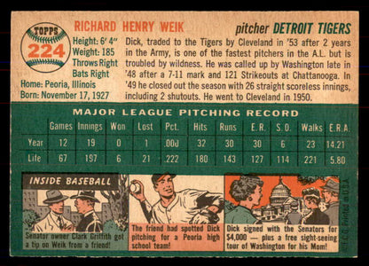 1954 Topps Baseball #224 Dick Weik Tigers NR-MT 549846
