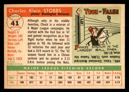 1955 Topps Baseball #041 Chuck Stobbs Senators NR-MT 549865
