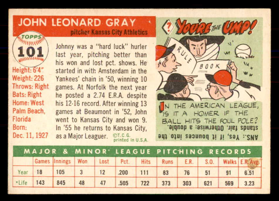 1955 Topps Baseball #101 Johnny Gray A's NR-MT 549885