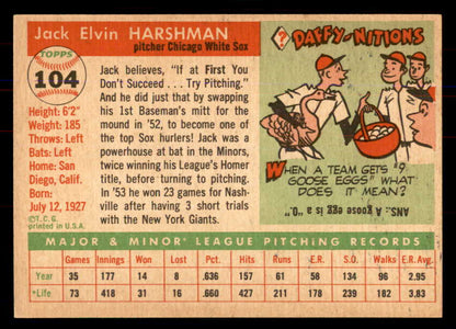 1955 Topps Baseball #104 Jack Harshman White Sox NR-MT 549886