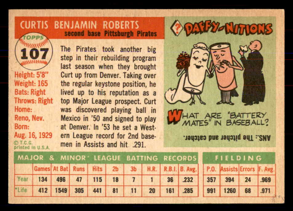 1955 Topps Baseball #107 Curt Roberts Pirates NR-MT 549887
