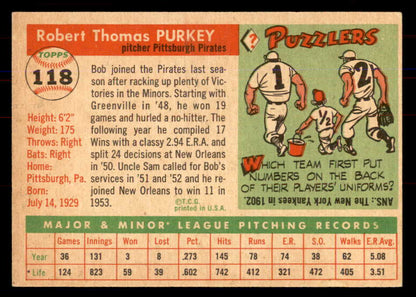 1955 Topps Baseball #118 Bob Purkey Pirates NR-MT 549891