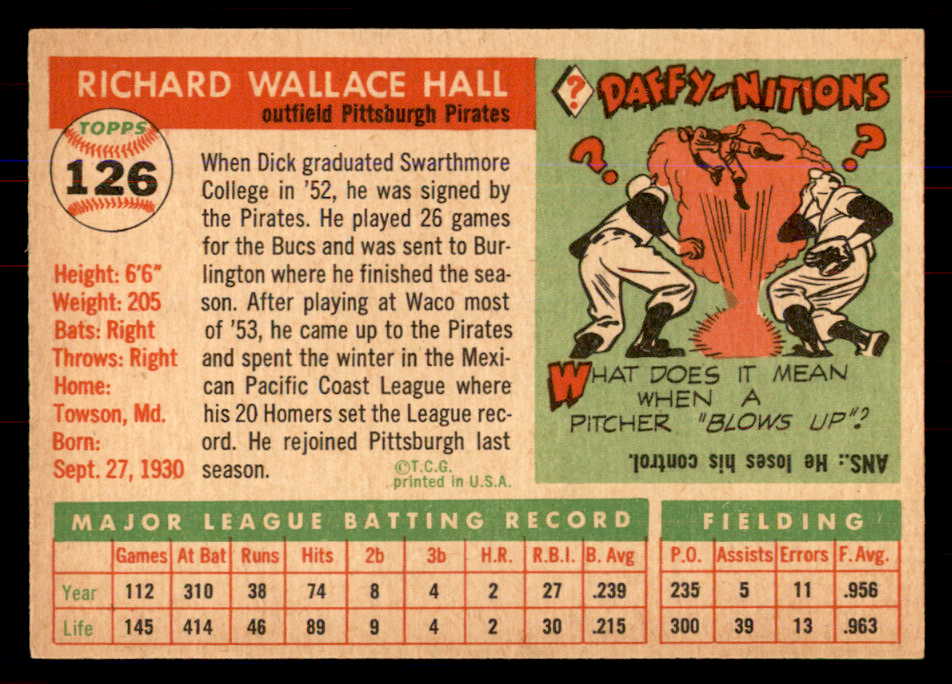 1955 Topps Baseball #126 Dick Hall Pirates NR-MT 549892