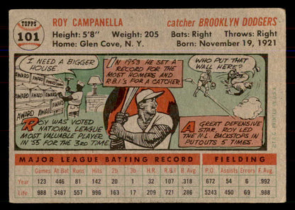 1956 Topps Baseball #101 Roy Campanella Dodgers VG Gray 549940
