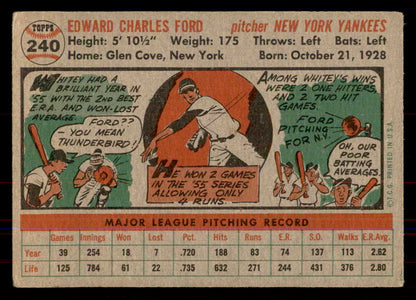1956 Topps Baseball #240 Whitey Ford Yankees VG 549978