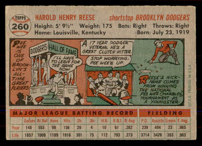 1956 Topps Baseball #260 Pee Wee Reese Dodgers EX 549981