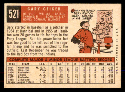 1959 Topps Baseball #521 Gary Geiger Red Sox NR-MT 549986