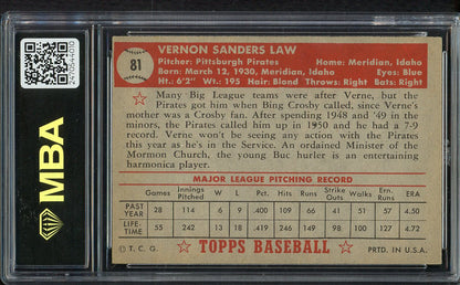 1952 Topps Baseball #081 Vern Law Pirates MBA 6 EX-MT 550033