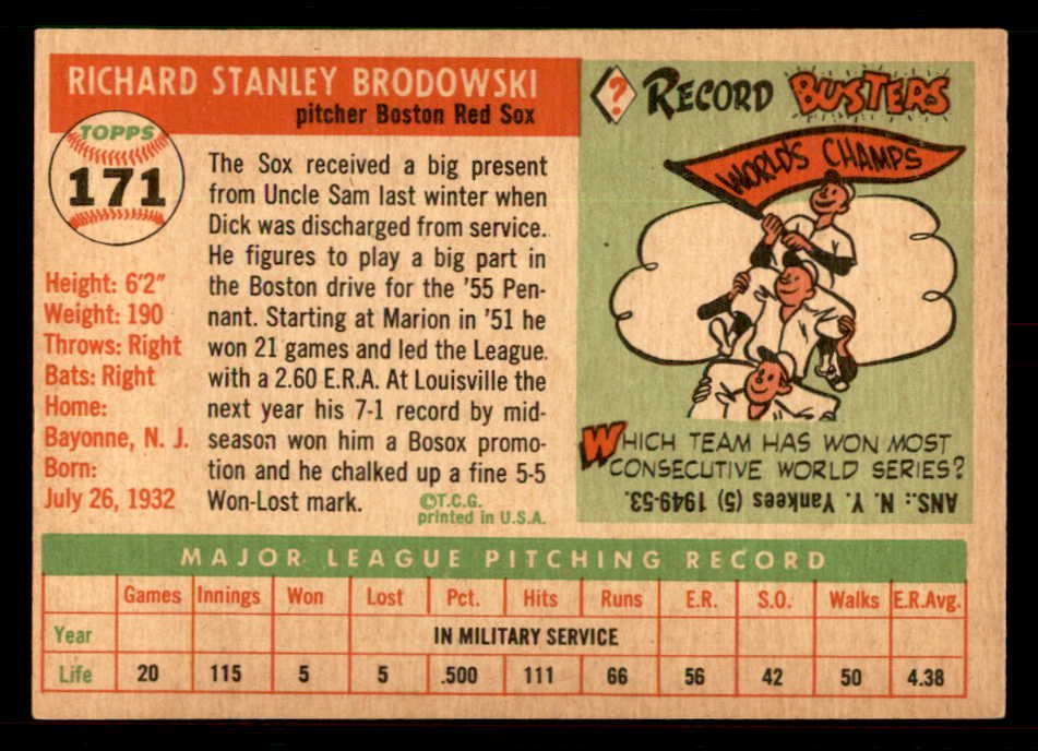 1955 Topps Baseball #171 Dick Brodowski Red Sox EX-MT 550093