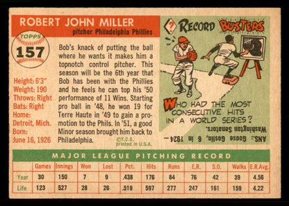 1955 Topps Baseball #157 Bob Miller Phillies EX-MT 550095