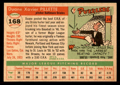 1955 Topps Baseball #168 Duane Pillette Orioles EX-MT 550099