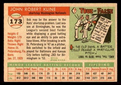 1955 Topps Baseball #173 Bob Kline Senators EX-MT 550100