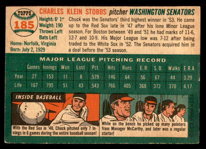 1954 Topps Baseball #185 Chuck Stobbs Senators EX-MT 550107