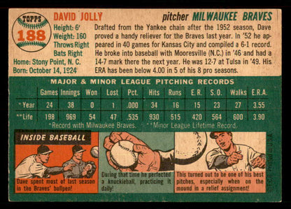 1954 Topps Baseball #188 Dave Jolly Braves EX-MT 550108