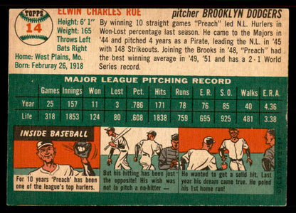 1954 Topps Baseball #014 Preacher Roe Dodgers EX-MT 550113