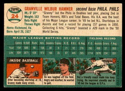 1954 Topps Baseball #024 Granny Hamner Phillies EX-MT 550117