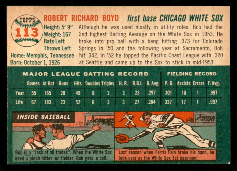 1954 Topps Baseball #113 Bob Boyd White Sox EX-MT 550127