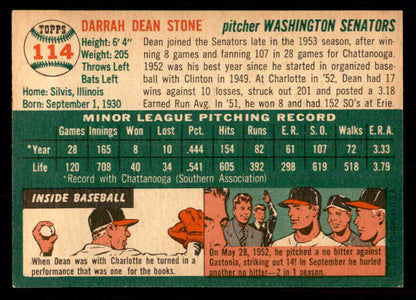1954 Topps Baseball #114 Dean Stone Senators EX-MT 550128