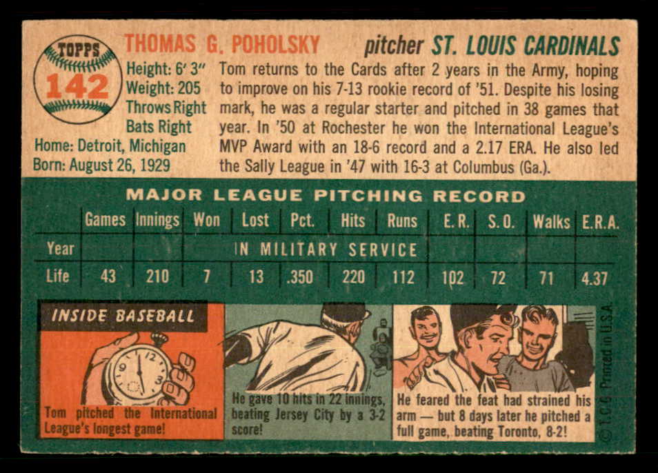 1954 Topps Baseball #142 Tom Poholsky Cardinals EX-MT 550138