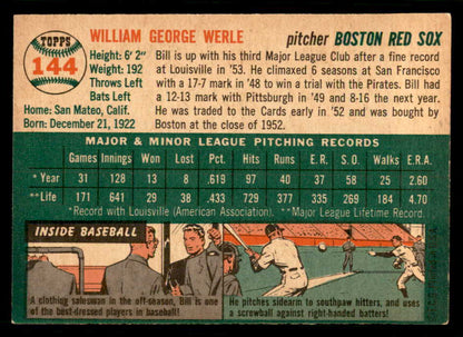 1954 Topps Baseball #144 Bill Werle Red Sox EX-MT 550140