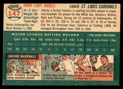 1954 Topps Baseball #147 Johnny Riddle Cardinals EX-MT 550142