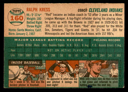 1954 Topps Baseball #160 Red Kress Indians EX-MT 550146