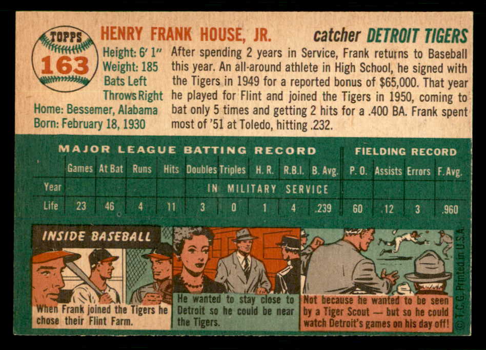 1954 Topps Baseball #163 Frank House Tigers EX-MT 550148