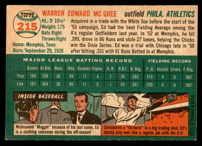 1954 Topps Baseball #215 Ed McGhee A's EX-MT 550161