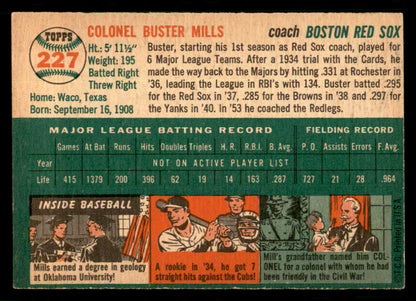 1954 Topps Baseball #227 Buster Mills Red Sox EX-MT 550163