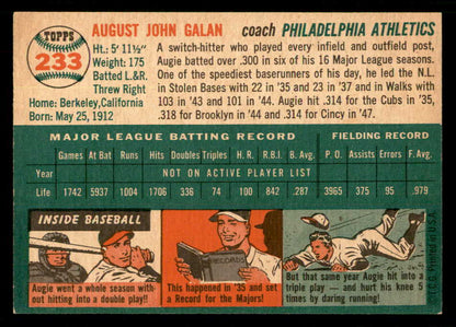 1954 Topps Baseball #233 Augie Galan A's EX-MT 550167