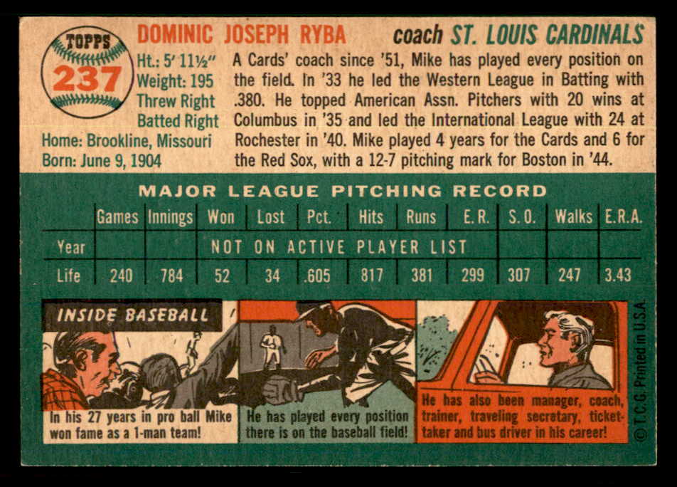 1954 Topps Baseball #237 Mike Ryba Cardinals EX-MT 550170