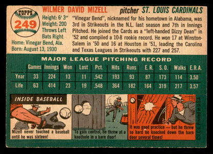 1954 Topps Baseball #249 Wilmer Mizell Cardinals EX-MT 550177
