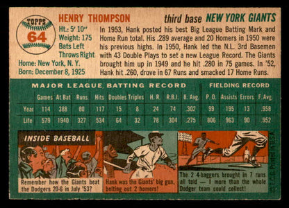 1954 Topps Baseball #064 Hank Thompson Giants EX-MT 550193