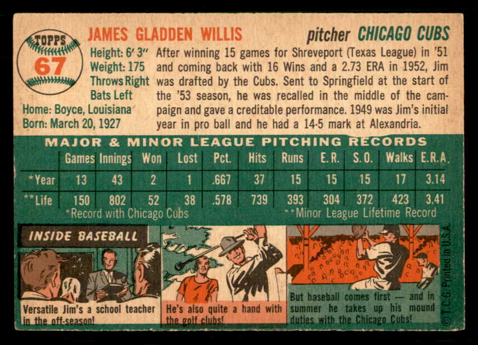 1954 Topps Baseball #067 Jim Willis Cubs EX-MT 550195