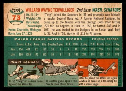 1954 Topps Baseball #073 Wayne Terwilliger Senators EX-MT 550200