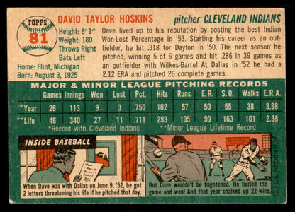 1954 Topps Baseball #081 Dave Hoskins Indians EX-MT 550206