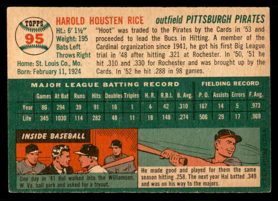 1954 Topps Baseball #095 Hal Rice Pirates EX-MT 550212