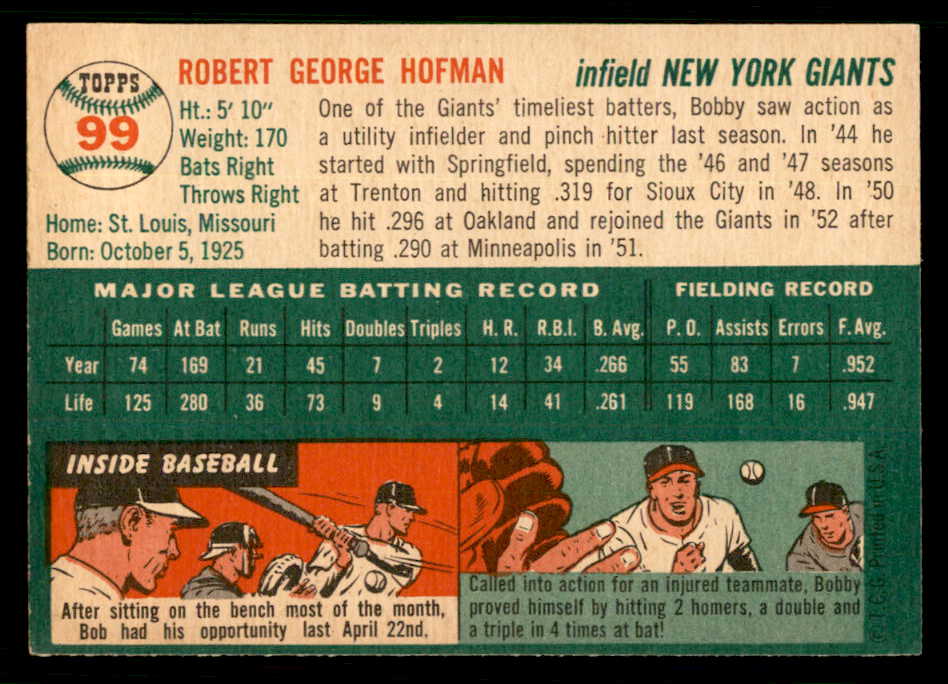 1954 Topps Baseball #099 Bobby Hofman Giants EX-MT 550215