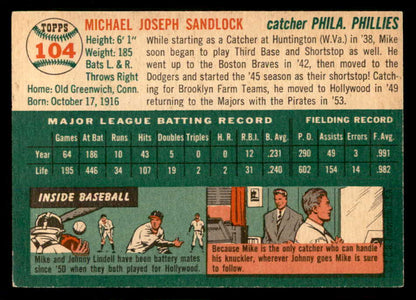 1954 Topps Baseball #104 Mike Sandlock Phillies EX-MT 550216