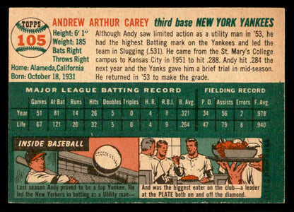 1954 Topps Baseball #105 Andy Carey Yankees EX-MT 550217