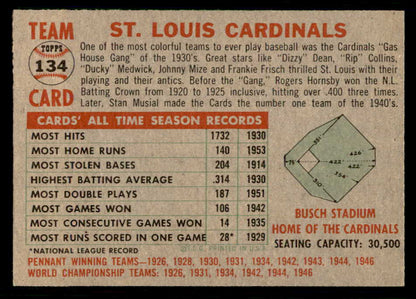 1956 Topps Baseball #134 St. Louis Cardinals Team EX-MT Gray 550219