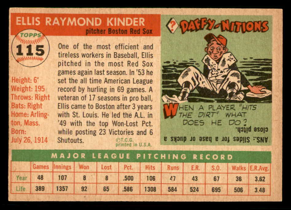 1955 Topps Baseball #115 Ellis Kinder Red Sox EX-MT 550225